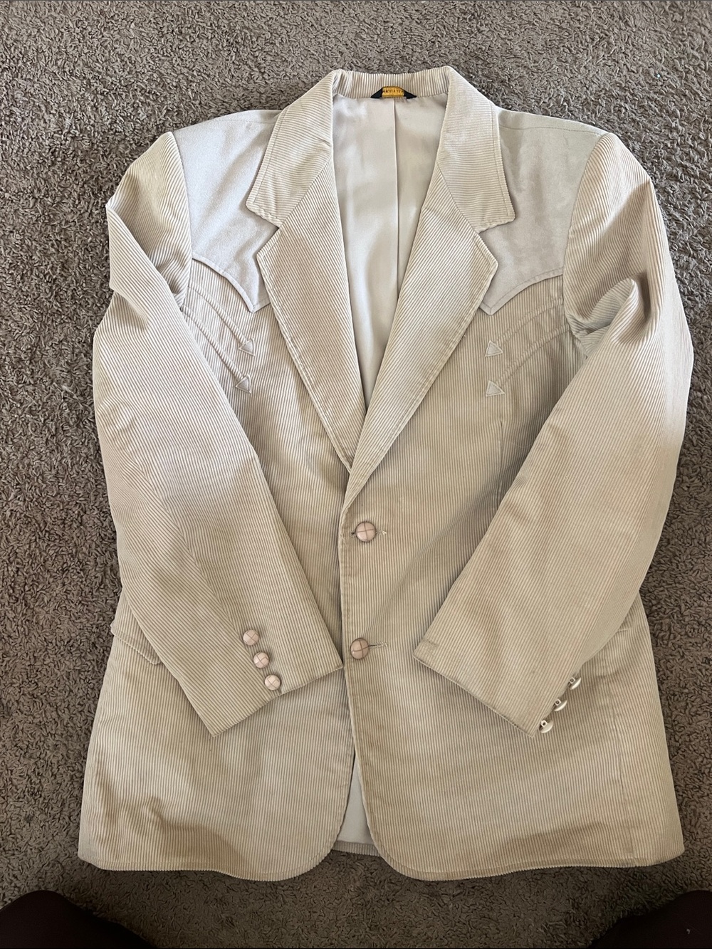 Vintage Men's Beige Corduroy Western Blazer - Classic Single-Breasted Jacket
